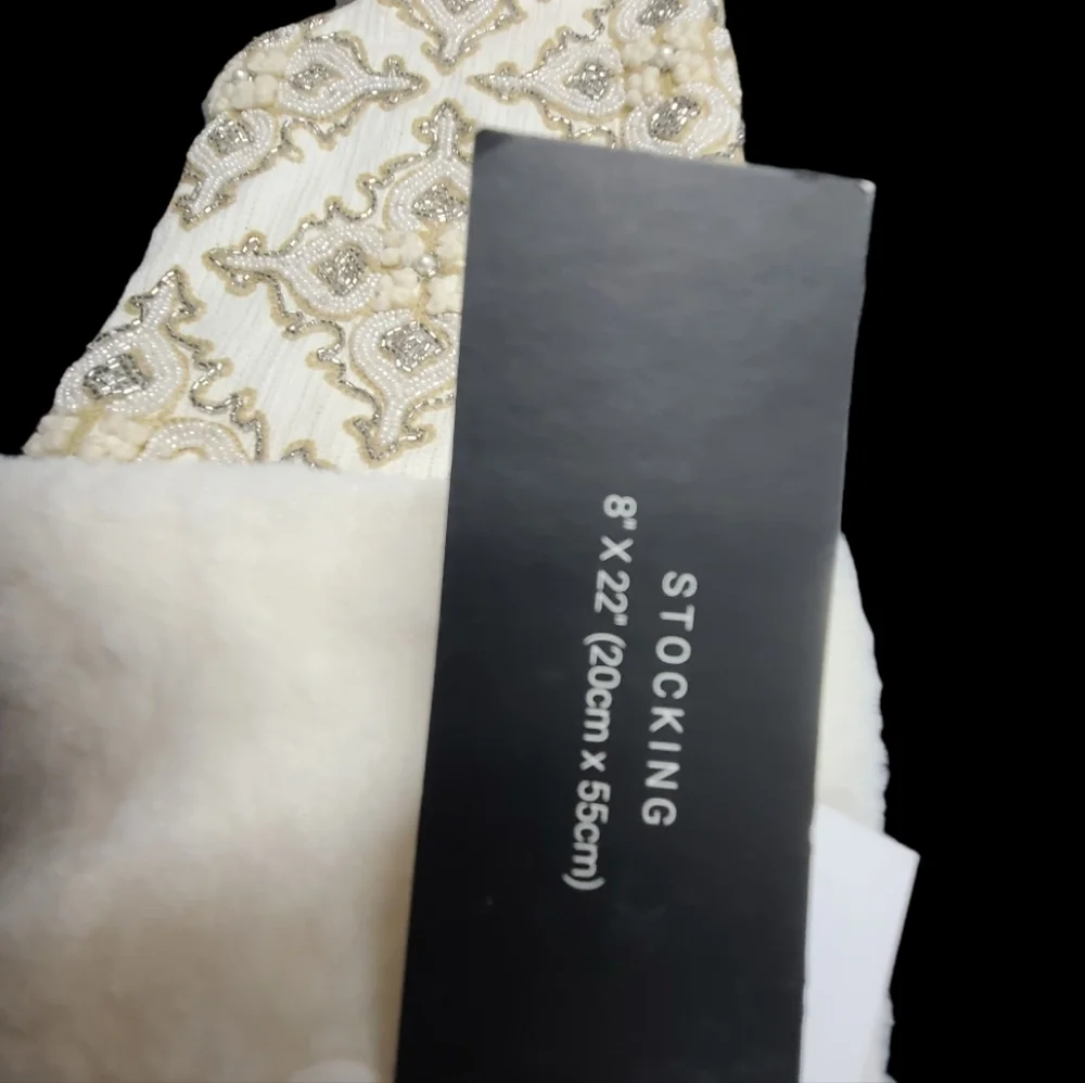 2 Rachel Zoe Old Hollywood Glam Luxury Beaded Faux Fur Christmas Stocking Set